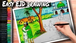 How to draw eid festival | Eid ul adha mubarak drawing | easy eid mubarak drawing for beginners