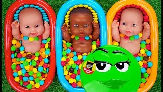 3 Minutes Satisfying Video | Mixing Funny Candy ASMR & Make Up in 3 Bathtubs with Magic M&M's Slime