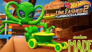 Hot Wheels Unleashed 2 Turbocharged: Green Octopus and Green Flush Custom Car.