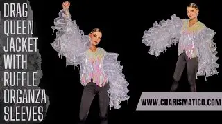 CHARISMATICO White Teardrop Sequin Drag Queen Jacket with Ruffle Organza Sleeves