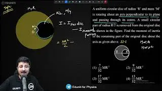 A uniform circular disc of radius ′ R′  and mass ′M′  is rotating about an axis perpendicular to its