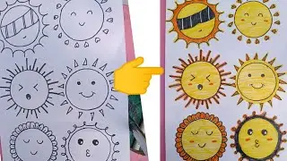 Sun different face emoji 🌞🌞 || Easy draw cute things for kids 😉
