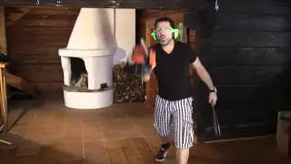 Chain saw juggler wearing Eye Muffs