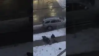 ICE agents falling over ice