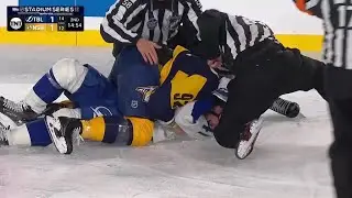 Ryan Johansen takes down Pierre-&Eacute;douard Bellemare