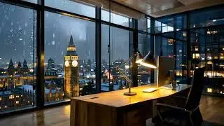 Rainy London High-Rise Office Ambience ☔ Big Ben Skyline View, Cozy Luxury Workspace (5 Hours)