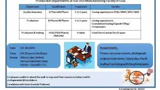 Micro Labs hiring freshers for Production and Packing