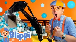 Excavator Indoor Playground Ball Pit Game with Blippi! | Vehicles For Kids | Fun Educational Videos