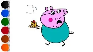 Dad peppa pig 🐖🌈❤️| step-by-step dady pig Drawing | colorful dady pig Drawing | colorful peppa pig 