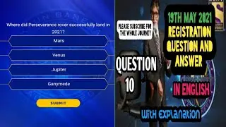 19th May 2021 KBC REGISTRATION 13|kbc Today Question And Answer|