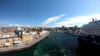 Stavanger, Norway.  4K Time-lapse of the port inbound/outbound from the stern of our cruise ship.