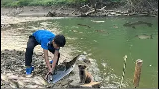 Jota uses live earthworms to catch giant catfish – harvesting large schools of fish to sell.