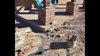 Stone cap atop adobe block pillars Nevada Quartzite December 29 2024