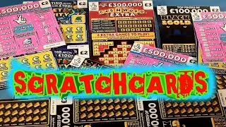 NATIONAL  LOTTERY SCRATCHCARDS..&pound;500,000 PINK..CASHWORD BONUS..GET FRUITY..BLACK AND GOLD..HOT MONEY