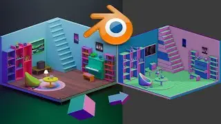 How To Model Lowpoly Isometric 3d Reading Room In Blender Shading| Rendering | Full Timelapse Video