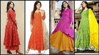 bandhani dress designs, Letest Bandhani Colletion, bandani Suits, bandhej suit barik design