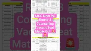 MCC Neet PG Round 3 Counselling Vacant Seat Matrix Out MBBS PG Councelling 🚨🚨#neet #pg #mcc #seat