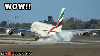 EMIRATES AIRBUS A380 HARD LANDING at LOS ANGELES AIRPORT | LAX