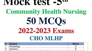 Mock test -5th   |MPCHO | CHO HPSSSB |  For CHO & Staff Nurse NHM | 2022-2023 | GNM B.SC  M.Sc