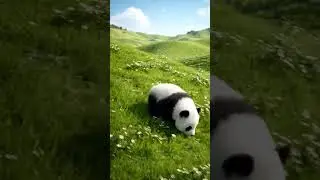Baby panda rolling down a hill