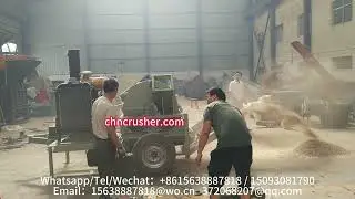 Diesel powered sawdust crusher supplier, conveyor belt discharge pine wood mixed wood bamboo crusher
