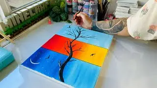 How To Paint DAY And NIGHT Tutorial For Beginners🎨 Satisfying Art