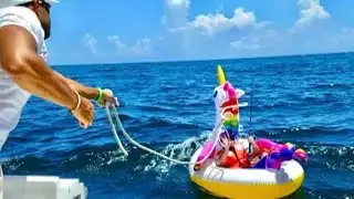 SHARK PULLS Guy 2 MILES in OCEAN on UNICORN POOL FLOATY!
