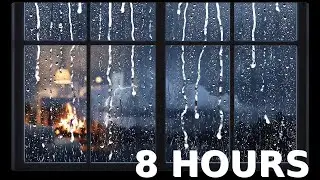 Thunderstorm with Rain on Window 8 Hours | Cozy Fireplace Ambiance for Sleep, Relaxation