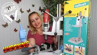 ASMR What's in the Box | Unboxing & Tapping | Wolfcraft Drill Stand and Clamping Jaw | Blue Gloves