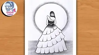 How to draw a girl backside with moon || Pencil drawing for beginners || Girl with moon drawing