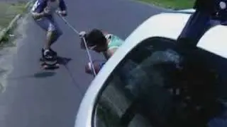 Double skateboard car tow-in, secret spot, Brazil