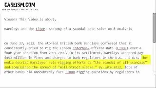 Barclays and the Libor: Anatomy of a Scandal Case Solution & Analysis- Caseism.com