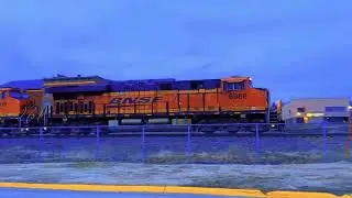 BNSF Intermodal Train Meets BNSF/Ferromex Auto Rack Train in Fort Madison