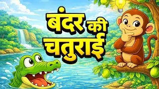 बंदर की चतुराई 🐒🧠 | Bandar aur Magarmachh ki Kahani | Cartoon Moral Story Hindi