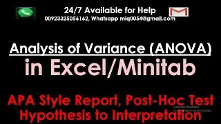 ANOVA | One way ANOVA in Excel and Minitab |  ANOVA Post hoc | APA style report of ANOVA