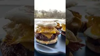 MOOSE BURGERS for BREAKFAST! Seems like a legit way to kick off a day. #nockonnation #traegergrills