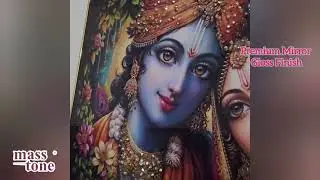 Masstone Radha Krishna Crystal Embedded High Gloss Surface with Golden Slim Frame Embossed Painting