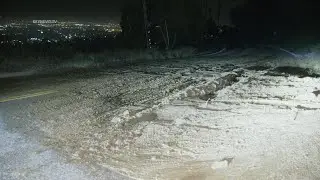 Water Flowing Down Canyon Hillside Causes Mudslide, Impacts Mulholland Drive