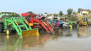 Washing My Tractors in Deep Water | Mahindra Arjun 605 Loader | John Deere 5205 | Sonalika | EICHER 