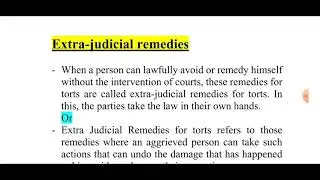 General remedies for Tort- Part III (Extra-judicial remedies)
