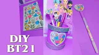 Diy Easy Bts Craft Ideas / Making Bt21 School Supplies  / How To Make Bt21 Pen Topper,  Diary,