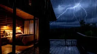 Cozy Cabin Night 🌲 Heavy Rain & Gentle Thunder Sounds for Deep Sleep