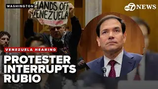 Protester interrupts Sec  Marco Rubio's explanation of Venezuela operation next steps