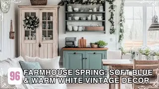 Farmhouse Spring Decorating: Soft Blue & Warm White Vintage Cottage Home Decor Ideas