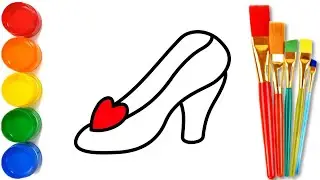 Princess Shoe Drawing, Painting, Coloring for Kids & Toddlers | Let's Draw, Paint Together