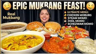 Eating Cheese Corn Pizza, Chicken Steam Momo, jhol Momo, Schezwan Momo, Chicken Moburg | ASMR 