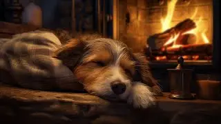 Deep Sleep in 5 Minutes with dog and Fireplace 🔥 Winter Ambience