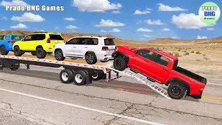 Toyota, Mercedes, Tractor, and Man Flatbed Truck vs Train &ndash; BeamNG.drive 436