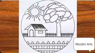Easy Circle Scenery Drawing/Easy Drawing ideas for beginners/Pencil Sketch