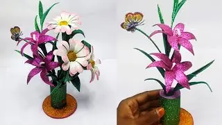 DIY Glitter Foam Flower Vase 🦋 Easy Foam Sheet Craft for Home Decoration 🪴Handmade Flower Pot